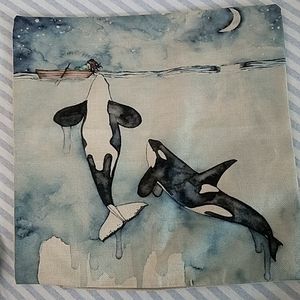 Orca whale dream 18x18 watercolor pillow cover
